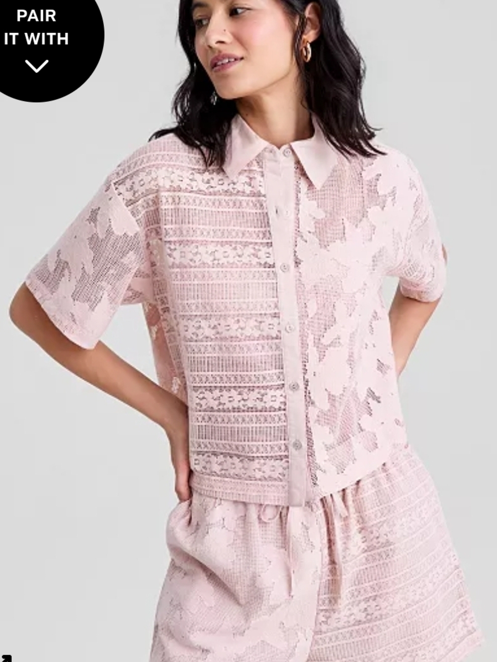 And Now This Women's Button-Front Lace Camp Shirt